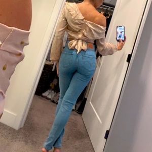 Gold Polka dot off the shoulder cropped wrap.